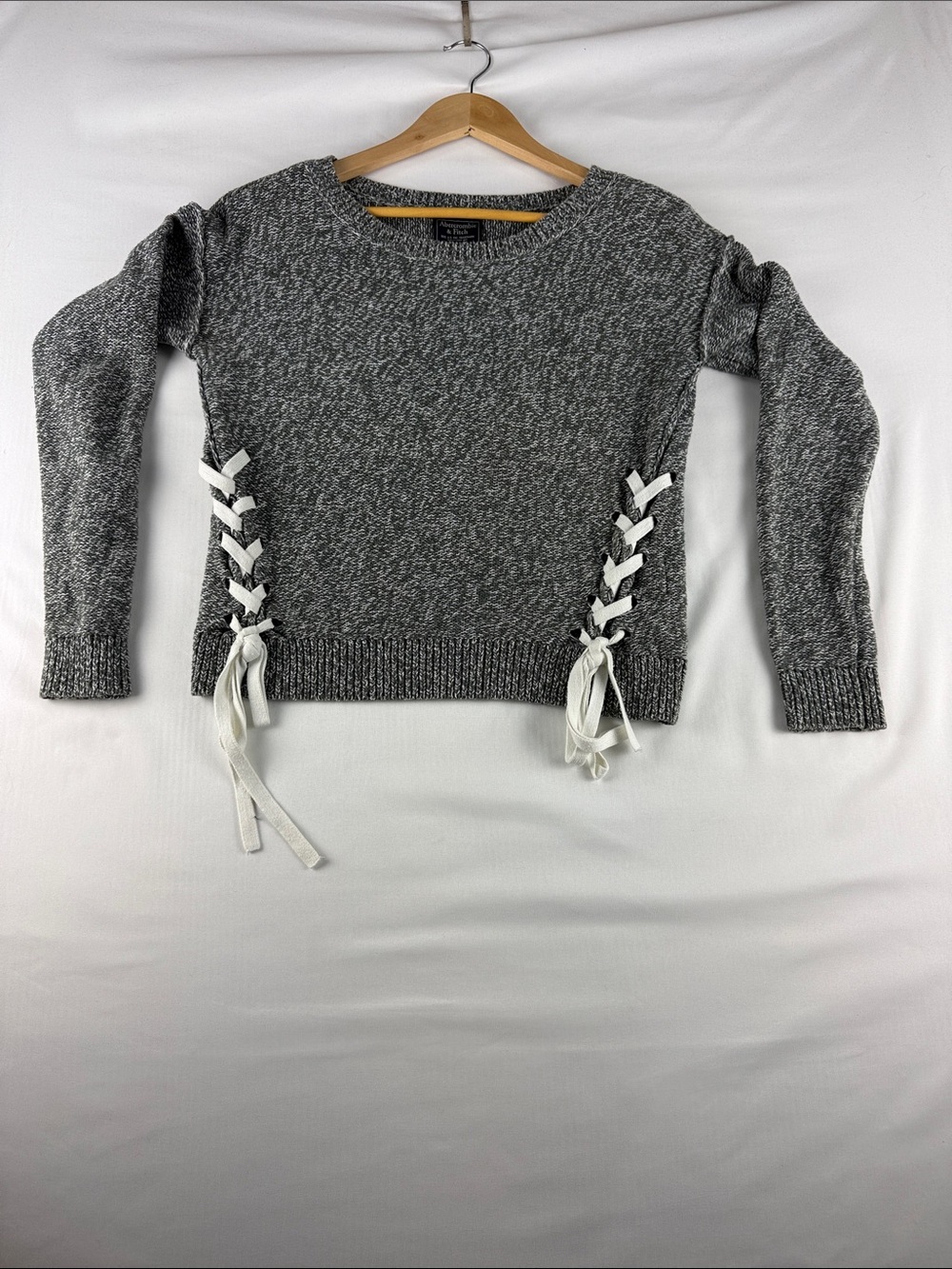 Abercrombie & Fitch Gray Lace-Up Side Sweater Women's XS Cotton Blend